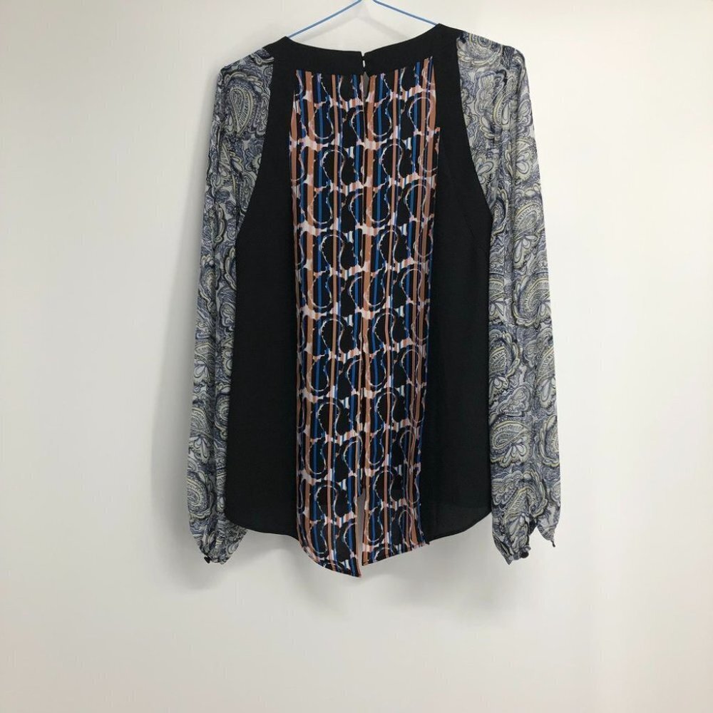 NWT BCBGMAXAZRIA Kathy Abstract paisley print sheer balloon sleeve blouse xxs - Picture 4 of 16